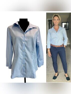 Talbots Light Blue Wrinkle Resistant ButtonFront shirt Blouse 12 NWOT 3/4 sleeve
